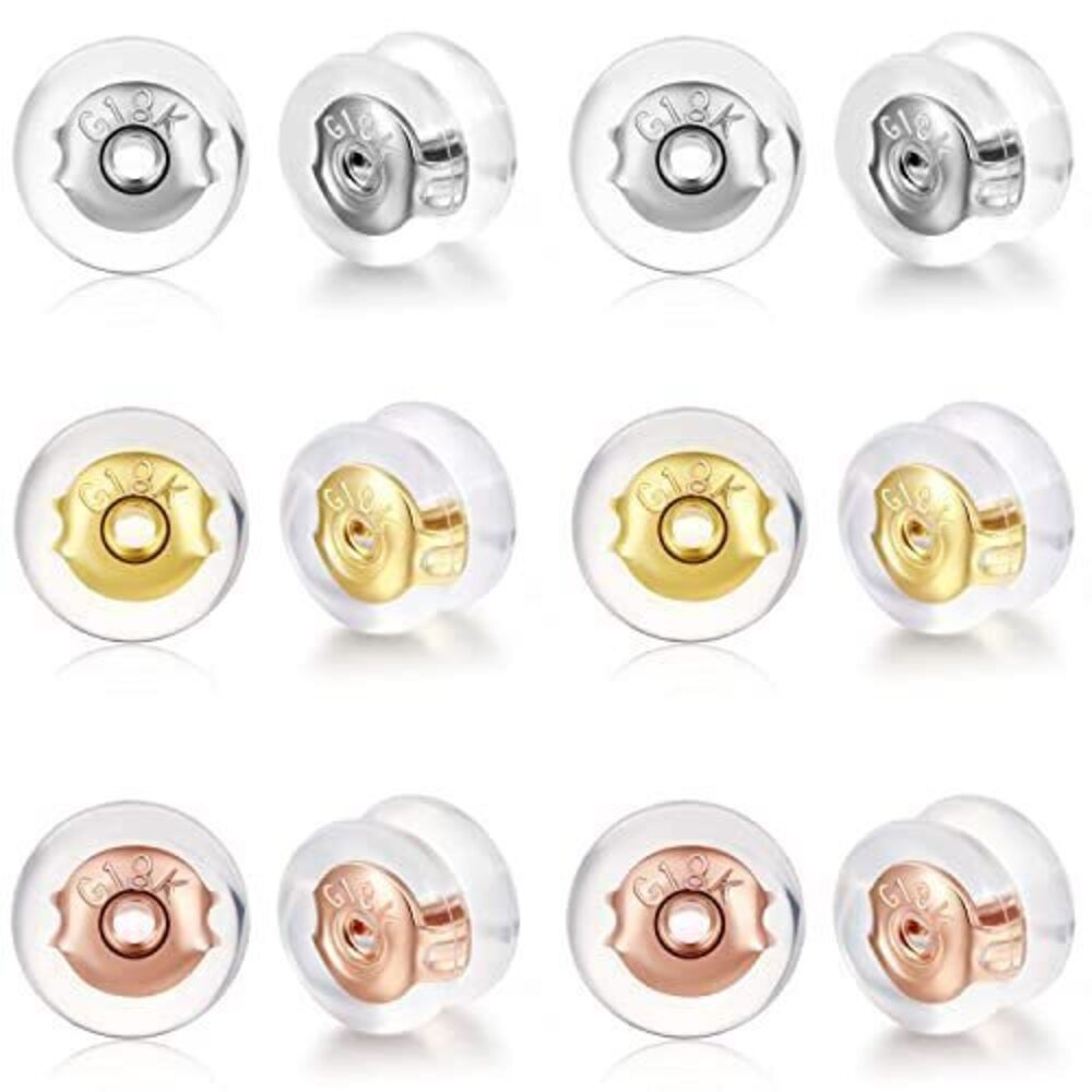 3504 18K Gold Locking Secure Earring Backs for Studs, Silicone Earring
